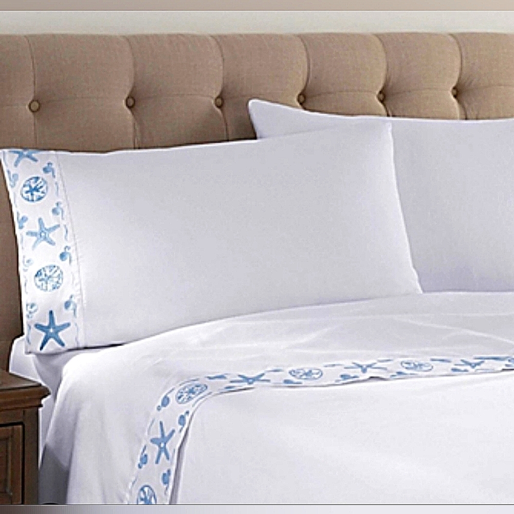 Coastal life embroidered sheets